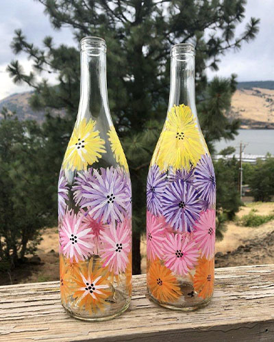 Glass Bottle Paint With Flowers