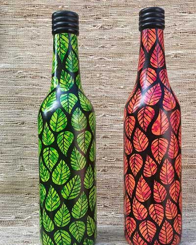 Glass Bottle Paint With Leafs