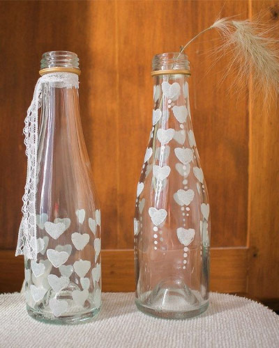 Glass Bottle Painting Design With Lace 