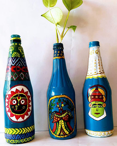 Madhubani Art Glass Bottle Painting